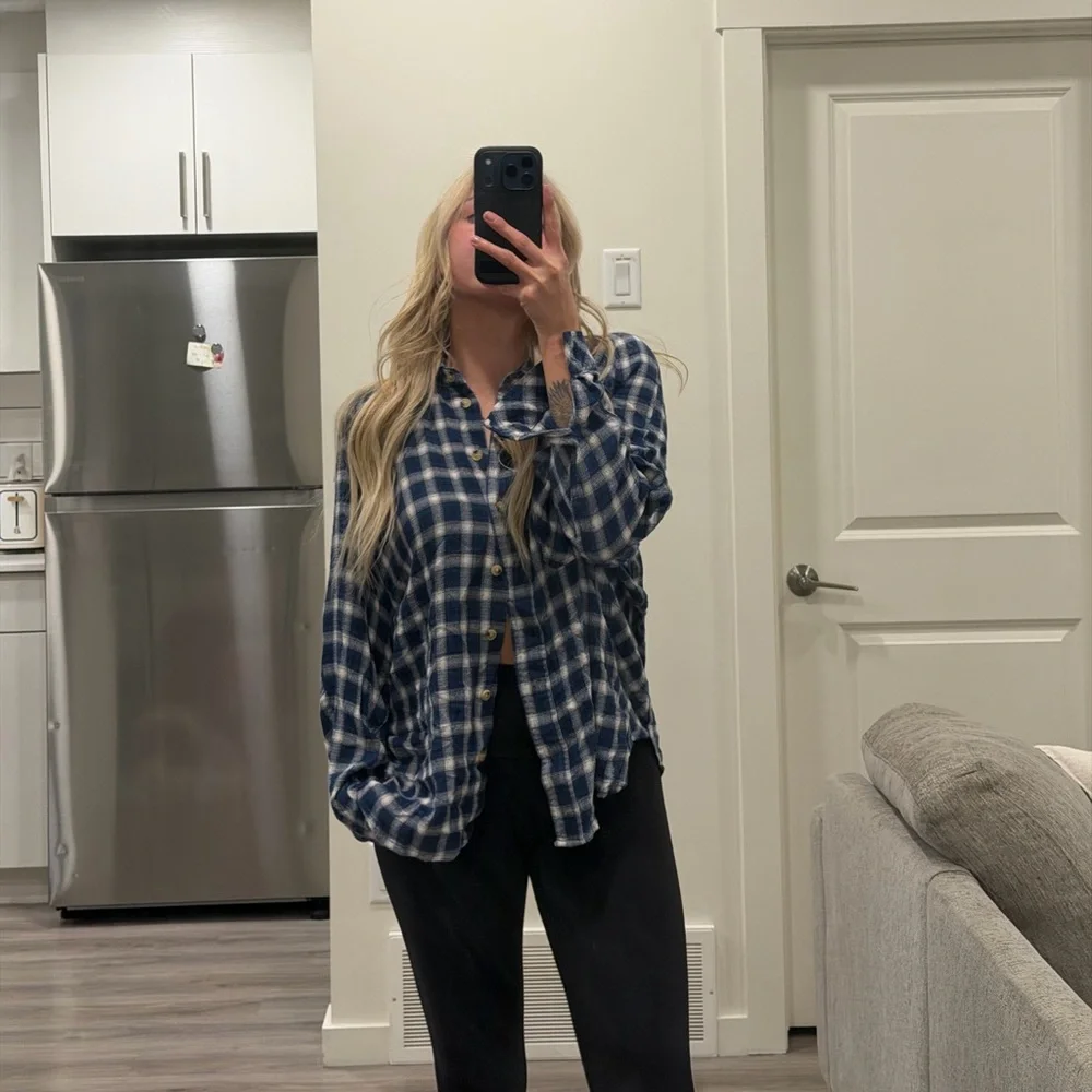 BDG Navy and White Plaid Button-Down Shirt - Picture 4 of 4